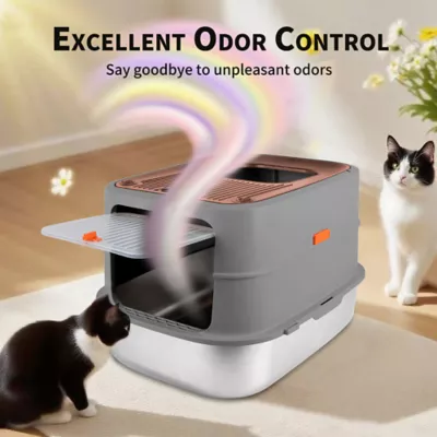 All For Paws Multi-Entry Hooded Cat Litter Box W/ Litter Scoop, Non-Slip Feet & Anti-Tracking Mat - Image 4