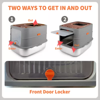 All For Paws Multi-Entry Hooded Cat Litter Box W/ Litter Scoop, Non-Slip Feet & Anti-Tracking Mat - Image 5