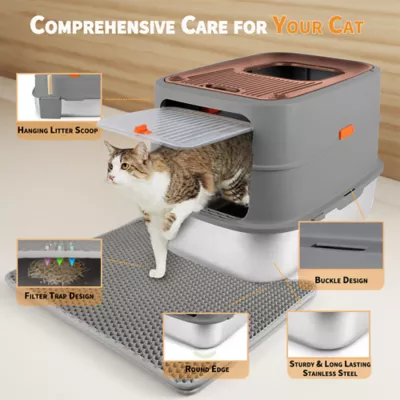 All For Paws Multi-Entry Hooded Cat Litter Box W/ Litter Scoop, Non-Slip Feet & Anti-Tracking Mat - Image 6