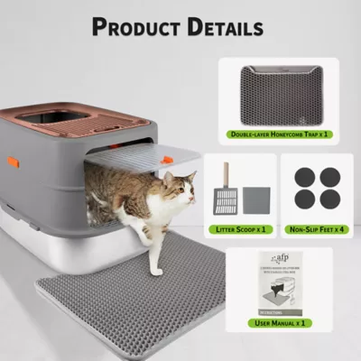 All For Paws Multi-Entry Hooded Cat Litter Box W/ Litter Scoop, Non-Slip Feet & Anti-Tracking Mat - Image 7