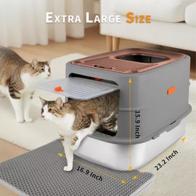 All For Paws Multi-Entry Hooded Cat Litter Box W/ Litter Scoop, Non-Slip Feet & Anti-Tracking Mat - Image 9