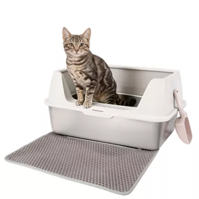 All For Paws Stainless Steel Cat Litter Pan W/ Detachable High-Sided Hood & Litter Scoop - Image 1