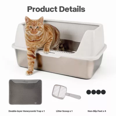 All For Paws Stainless Steel Cat Litter Pan W/ Detachable High-Sided Hood & Litter Scoop - Image 4