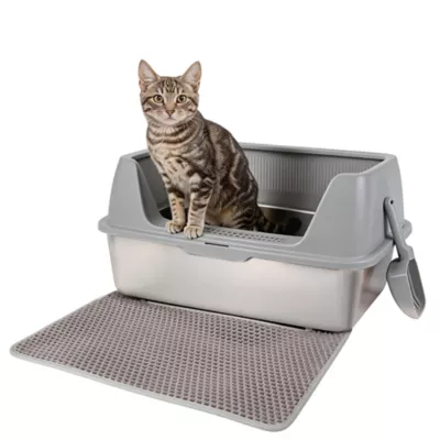 All For Paws Stainless Steel Cat Litter Pan W/ Detachable High-Sided Hood & Litter Scoop - Image 1