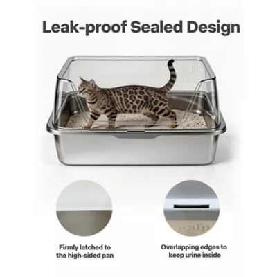 All For Paws Stainless Steel Cat Litter Pan W/ Detachable High-Sided Hood & Litter Scoop - Image 2