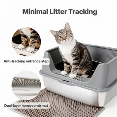 All For Paws Stainless Steel Cat Litter Pan W/ Detachable High-Sided Hood & Litter Scoop - Image 3