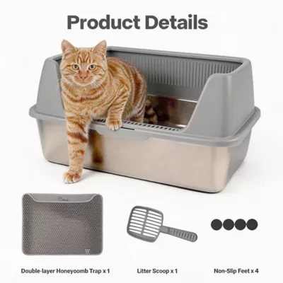 All For Paws Stainless Steel Cat Litter Pan W/ Detachable High-Sided Hood & Litter Scoop - Image 4