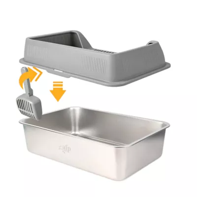 All For Paws Stainless Steel Cat Litter Pan W/ Detachable High-Sided Hood & Litter Scoop - Image 6
