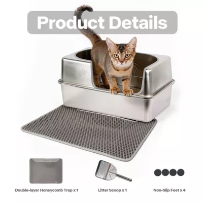 All For Paws All Stainless Steel Hooded Cat Litter Box W/ lLitter Scoop & Anti-Tracking Mat - Image 5