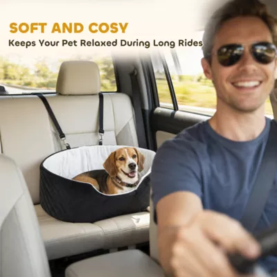PawHut Dog Car Seat, Detachable Washable Pet Bed with Cushion and Safety Belt for Dogs up to 33lbs - Image 4