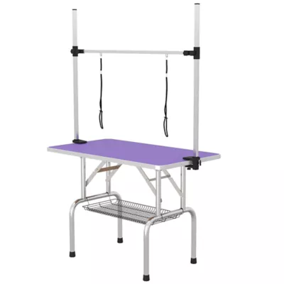 PawHut Adjustable Dog Grooming Table with 2 Safety Slings, Storage Basket - Image 1
