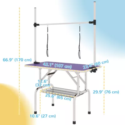 PawHut Adjustable Dog Grooming Table with 2 Safety Slings, Storage Basket - Image 3