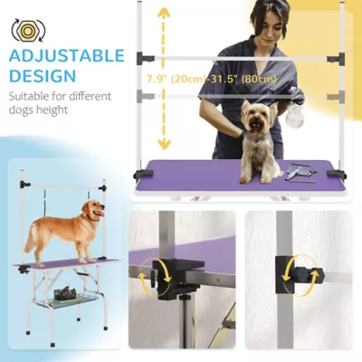 PawHut Adjustable Dog Grooming Table with 2 Safety Slings, Storage Basket - Image 4
