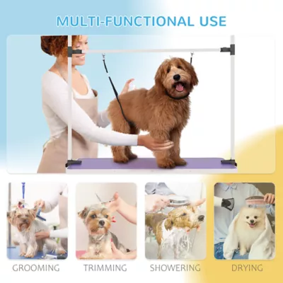 PawHut Adjustable Dog Grooming Table with 2 Safety Slings, Storage Basket - Image 7