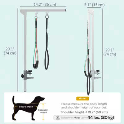 PawHut Adjustable Pet Grooming Arm, with Clamp, Haunch Holders & Grooming Loop - Sliver - Image 3