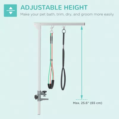 PawHut Adjustable Pet Grooming Arm, with Clamp, Haunch Holders & Grooming Loop - Sliver - Image 5