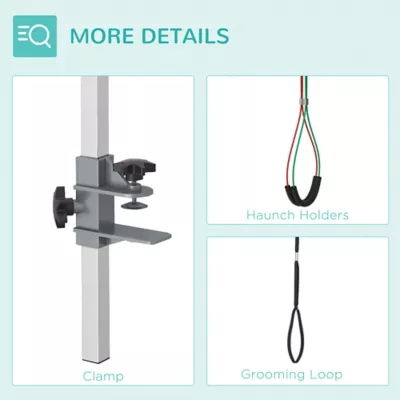 PawHut Adjustable Pet Grooming Arm, with Clamp, Haunch Holders & Grooming Loop - Sliver - Image 7