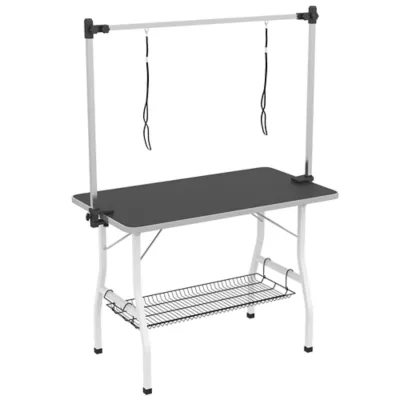 PawHut Foldable Dog Grooming Table with Adjustable Grooming Arms, Storage Shelf - Image 1