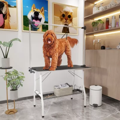 PawHut Foldable Dog Grooming Table with Adjustable Grooming Arms, Storage Shelf - Image 2