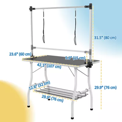 PawHut Foldable Dog Grooming Table with Adjustable Grooming Arms, Storage Shelf - Image 3