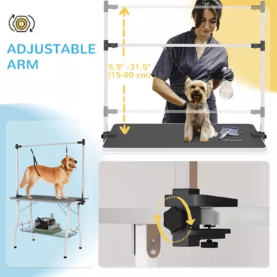 PawHut Foldable Dog Grooming Table with Adjustable Grooming Arms, Storage Shelf - Image 4