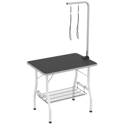 PawHut Dog Grooming Table w/ Adjustable Arm, Mesh Tray, Rubber Surface - Image 1