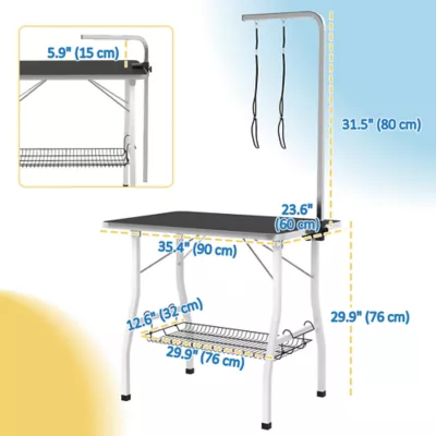 PawHut Dog Grooming Table w/ Adjustable Arm, Mesh Tray, Rubber Surface - Image 3