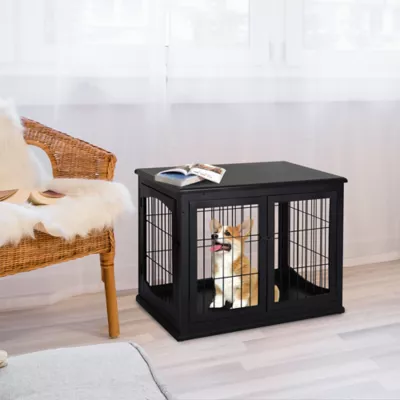 PawHut 26" Wooden Dog Cage with Double Door Entrance & Simple Modern Design - Image 2