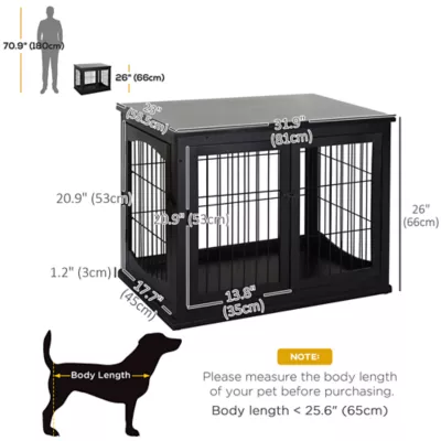 PawHut 26" Wooden Dog Cage with Double Door Entrance & Simple Modern Design - Image 3