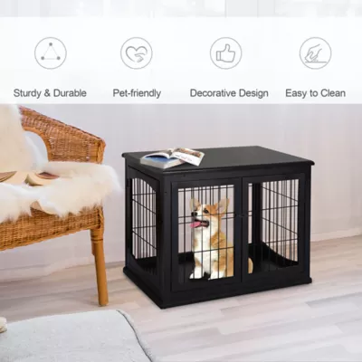 PawHut 26" Wooden Dog Cage with Double Door Entrance & Simple Modern Design - Image 4
