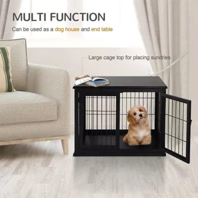 PawHut 26" Wooden Dog Cage with Double Door Entrance & Simple Modern Design - Image 5