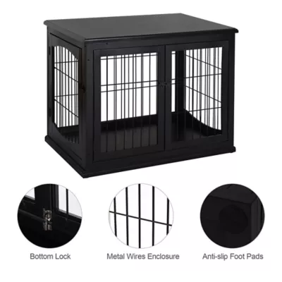 PawHut 26" Wooden Dog Cage with Double Door Entrance & Simple Modern Design - Image 7