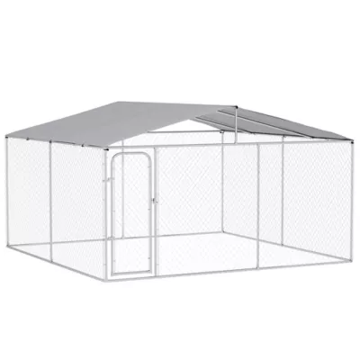 PawHut Dog Kennel Outdoor, Heavy Duty Playpen with Secure Lock, Cover,  13.1' x 13.1' x 7.5' - Image 1
