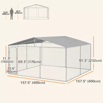 PawHut Dog Kennel Outdoor, Heavy Duty Playpen with Secure Lock, Cover,  13.1' x 13.1' x 7.5' - Image 2