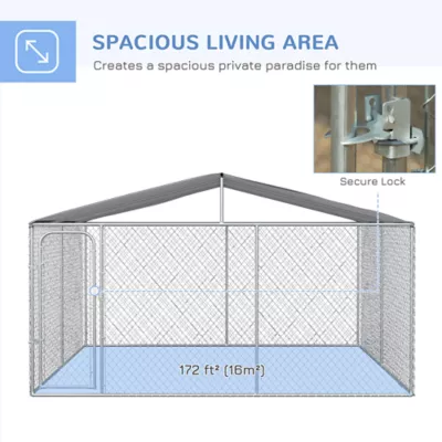PawHut Dog Kennel Outdoor, Heavy Duty Playpen with Secure Lock, Cover,  13.1' x 13.1' x 7.5' - Image 3