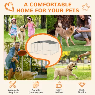 PawHut Dog Kennel Outdoor, Heavy Duty Playpen with Secure Lock, Cover,  13.1' x 13.1' x 7.5' - Image 6
