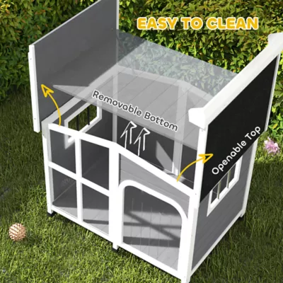 PawHut Wooden Dog House, Raised Pet Kennel with Removable Bottom, Openable Asphalt Roof, Door - Image 5