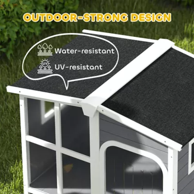 PawHut Wooden Dog House, Raised Pet Kennel with Removable Bottom, Openable Asphalt Roof, Door - Image 7