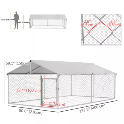 PawHut 13.1' x 7.5' x 4.9' Outdoor Dog Kennel Dog Run with Waterproof, UV Resistant Cover - Image 3