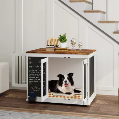 PawHut 39" Dog Crate Furniture Side End Table for Large Dogs w/ Blackboard, Three Doors - Image 2