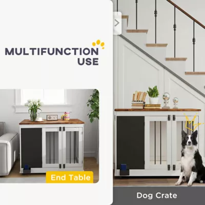PawHut 39" Dog Crate Furniture Side End Table for Large Dogs w/ Blackboard, Three Doors - Image 4