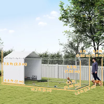 PawHut Galvanized Steel Dog Kennel with Waterproof & UV-Resistant Cover, 19.7' x 7.5' x 4.9' - Image 3