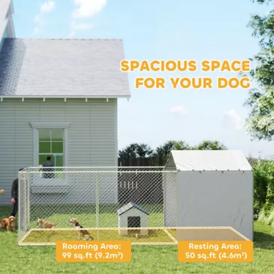 PawHut Galvanized Steel Dog Kennel with Waterproof & UV-Resistant Cover, 19.7' x 7.5' x 4.9' - Image 4
