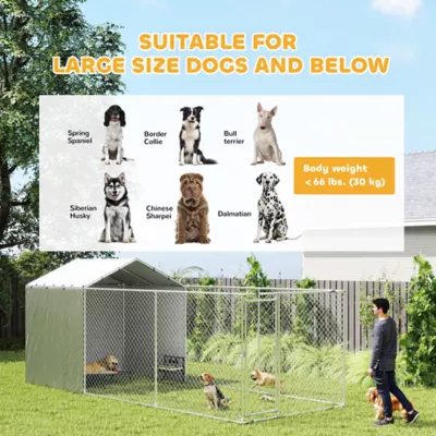 PawHut Galvanized Steel Dog Kennel with Waterproof & UV-Resistant Cover, 19.7' x 7.5' x 4.9' - Image 7
