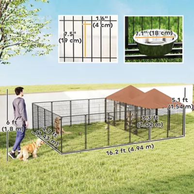 PawHut Large Outdoor Dog Kennel with 2 Rooms, Rotating & Adjustable Height Bowls,13.5' x 9.4' x 5.1' - Image 3