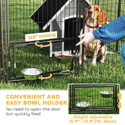 PawHut Large Outdoor Dog Kennel with 2 Rooms, Rotating & Adjustable Height Bowls,13.5' x 9.4' x 5.1' - Image 6