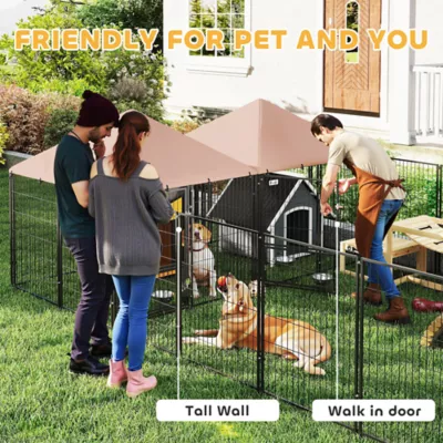PawHut Large Outdoor Dog Kennel with 2 Rooms, Rotating & Adjustable Height Bowls,13.5' x 9.4' x 5.1' - Image 7