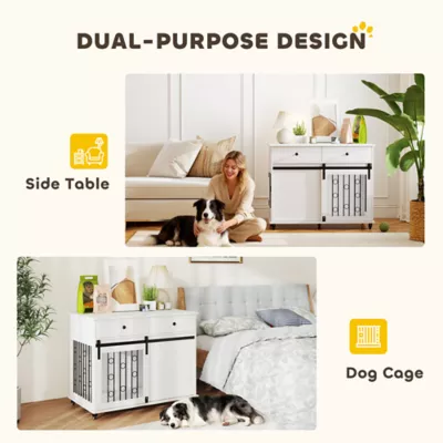 PawHut 39" Dog Crate Furniture, Dog Kennel Indoor with 2 Drawers, Wheels, Sliding Door - Image 4