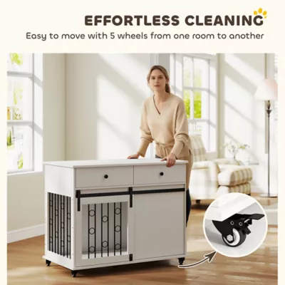 PawHut 39" Dog Crate Furniture, Dog Kennel Indoor with 2 Drawers, Wheels, Sliding Door - Image 6