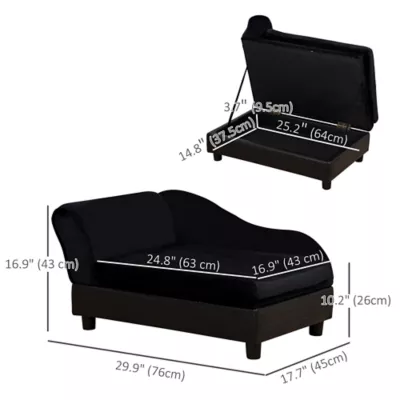 PawHut Pet Sofa, Dog Couch, Chaise Lounge with Storage for Smal Dogs and Cats - Image 3